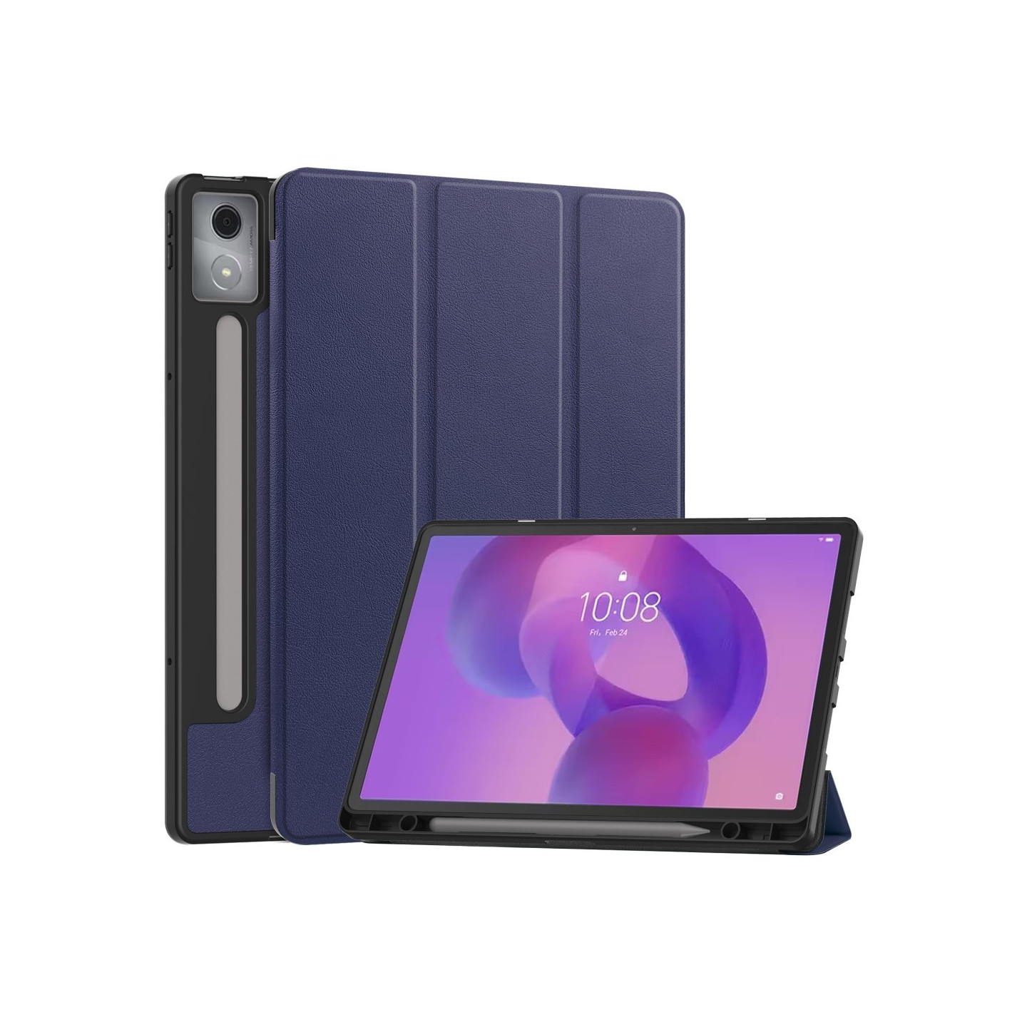 För Lenovo Idea Tab Pro Fodral Tri-Fold Stativ Skal med pennhållare - MörkBlå