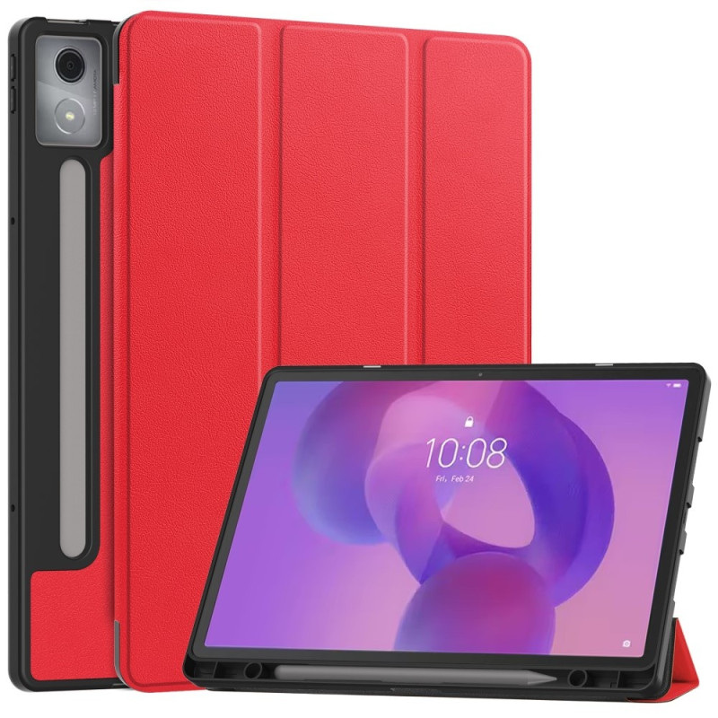 For Lenovo Idea Tab Pro Case Tri-Fold Stand Cover with Pen Holder - Red