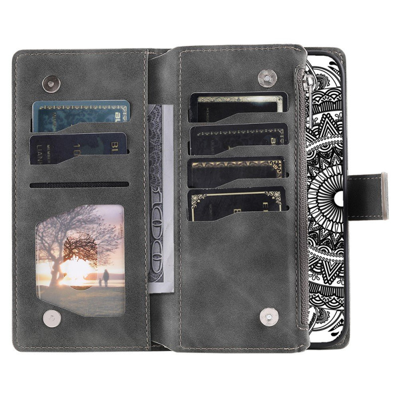 For Samsung Galaxy A56 Wallet Case Cover Shell Mandala Flower Pattern - Grey
