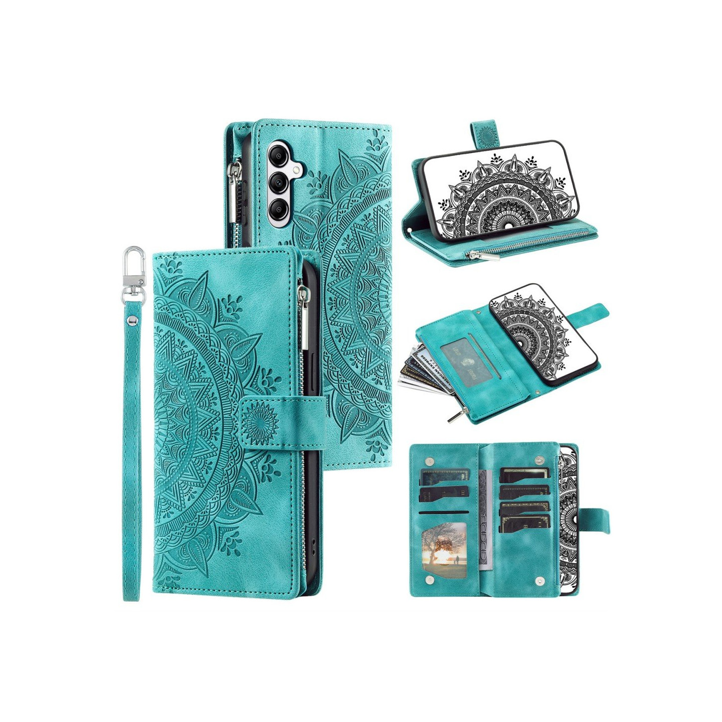 För Samsung Galaxy A56 plånboksfodral Fodral Skal Mandala blommönster - Mint