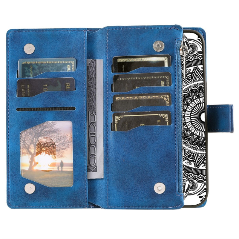 For Samsung Galaxy A56 Wallet Case Cover Shell Mandala Flower Pattern - Blue