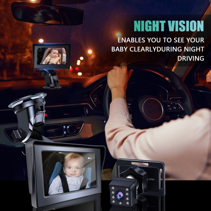 4.3" HD 1080P Car Monitor Camera for Rear Facing Baby Seat Wide Angle Infrared Camera