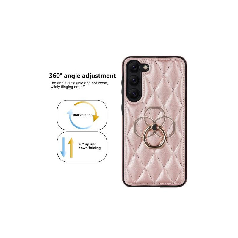 Samsung Galaxy S23 Etui Rhombus Grid Mønster Bagcoverring Kickstand - Rose Gold