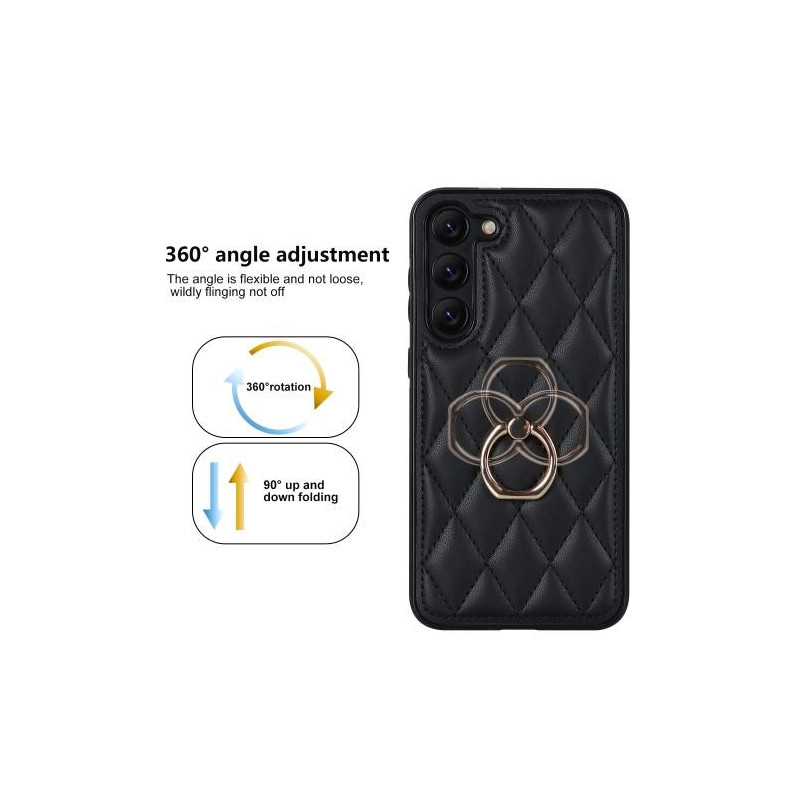 Samsung Galaxy S23 Etui Rhombus Grid Mønster Bagdæksring Stativ - Sort