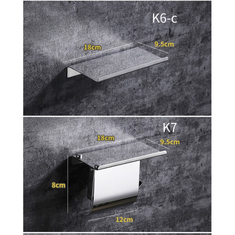 Toilet paper holder for bathroom Wall mounted with shelf - K6/Silver/Drill installation