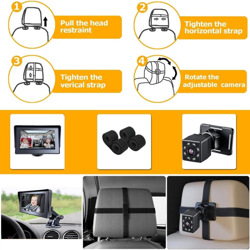 360 degree rotatable 4.3" night vision Car Baby Monitor camera for safe driving