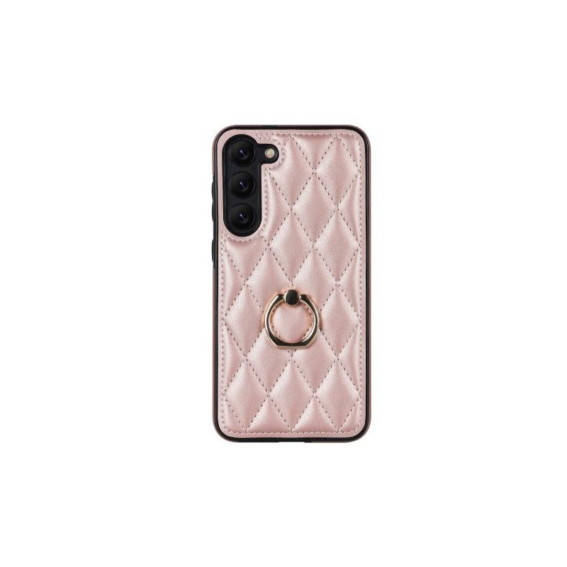 Samsung Galaxy S23 Etui Rhombus Grid Mønster Bagcoverring Kickstand - Rose Gold