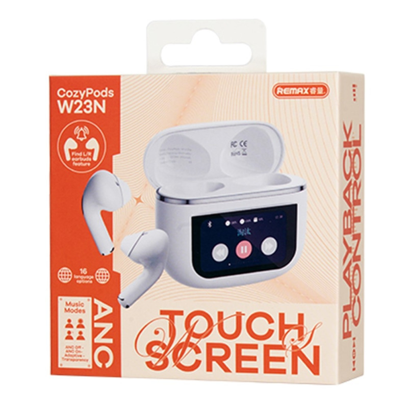 REMAX Cozypods True Wireless Earbuds Touch Screen ANC støyreduserende Bluetooth-hodetelefoner - Hvit