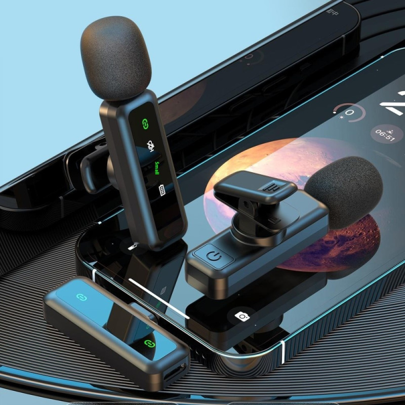 Langaton Lavalier Microphone Noise Reduction 2 lähetintä + 1 vastaanotin - iP-liitin