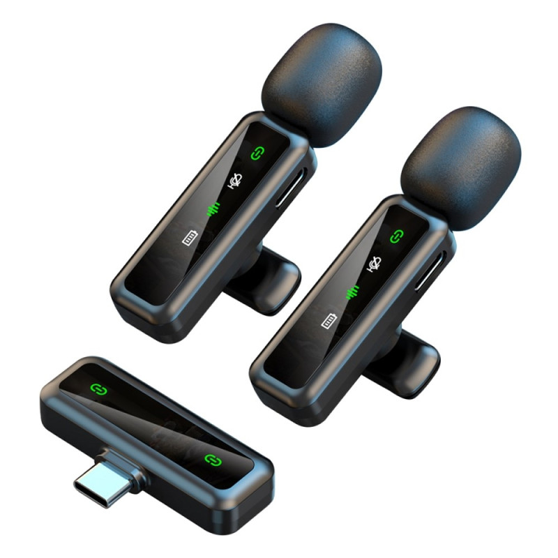 Trådløs Lavalier Mikrofon Støyreduksjon 2 sendere + 1 mottaker - USB-C