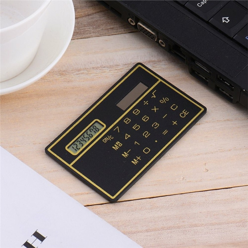 Ultra Thin Solar Powered Pocket Calculator Calculator 8 Digit Touch Calculator - Black