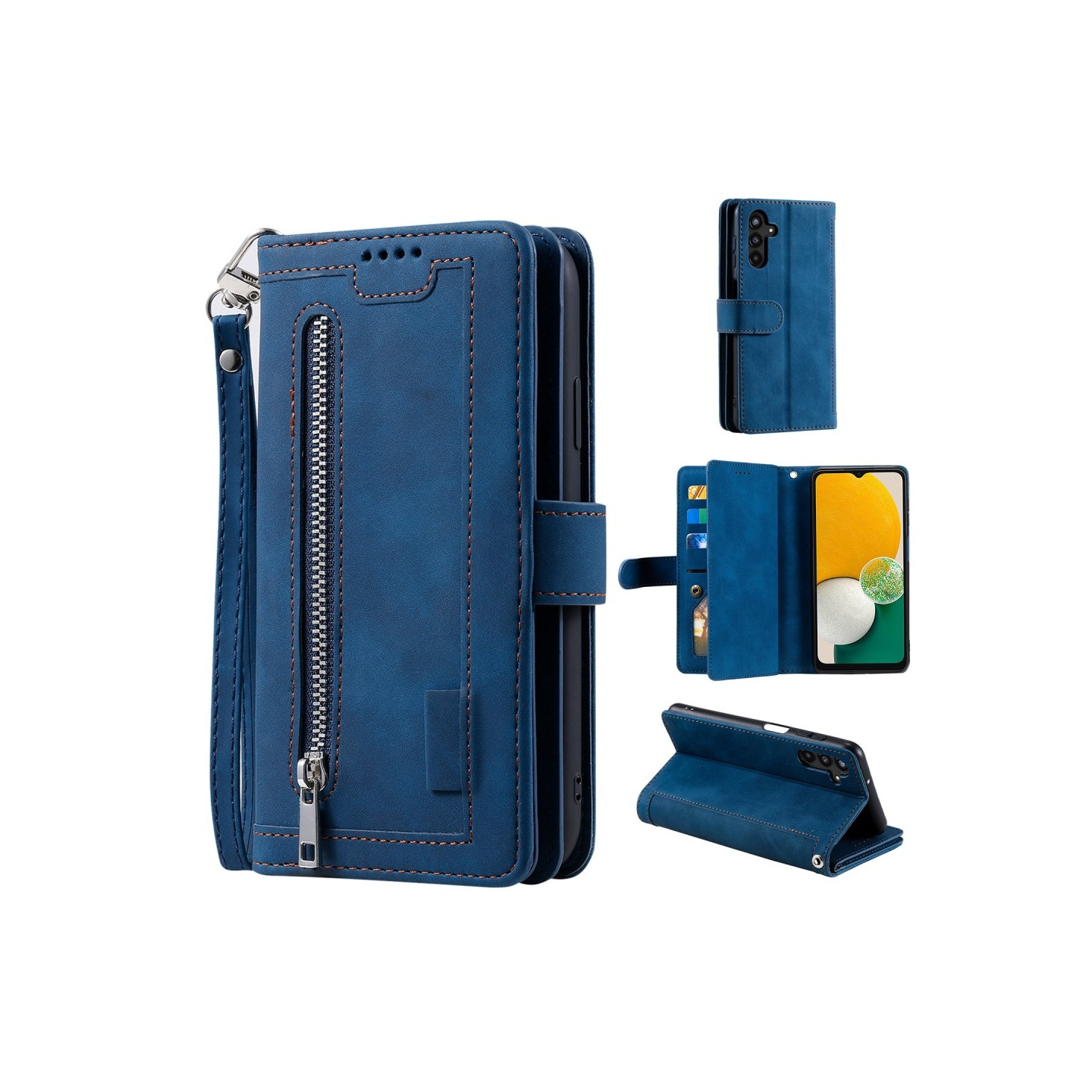 For Samsung Galaxy A56 5G Case Zipper Pocket PU Leather Phone Cover with 9 Card Slots