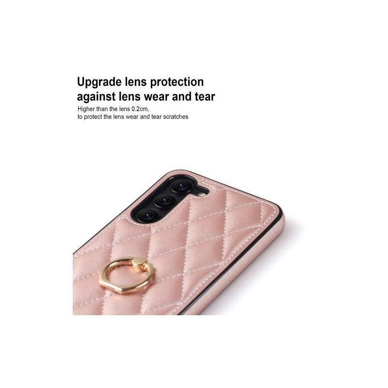 Samsung Galaxy S23 Etui Rhombus Grid Mønster Bagcoverring Kickstand - Rose Gold