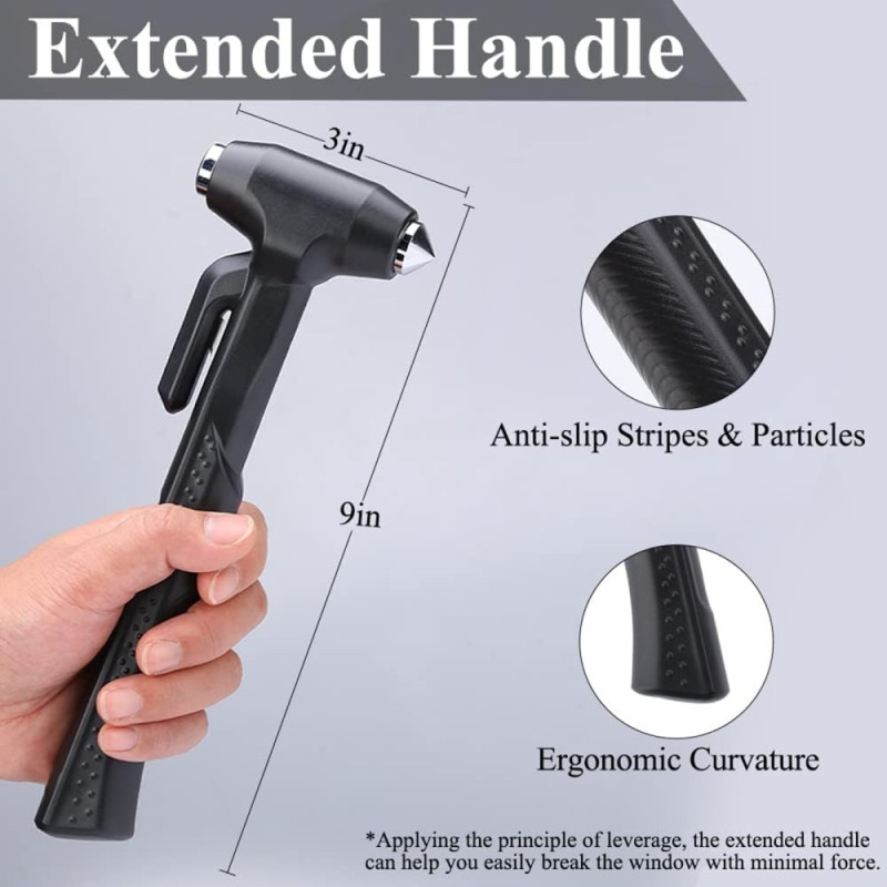 Car Hammer Window Breaker Emergency Hammer Belt Knife Long Handle - Red