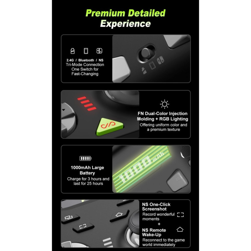 Bluetooth trådløs spillkontroller med mottaker kompatibel med Steam PC Android iOS Nintendo Switch - Svart