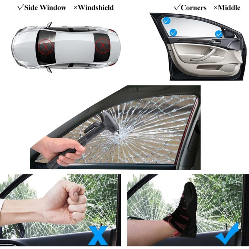 Bilhammer vinduesbrækker nødhammer bæltekniv langt håndtag - Rød