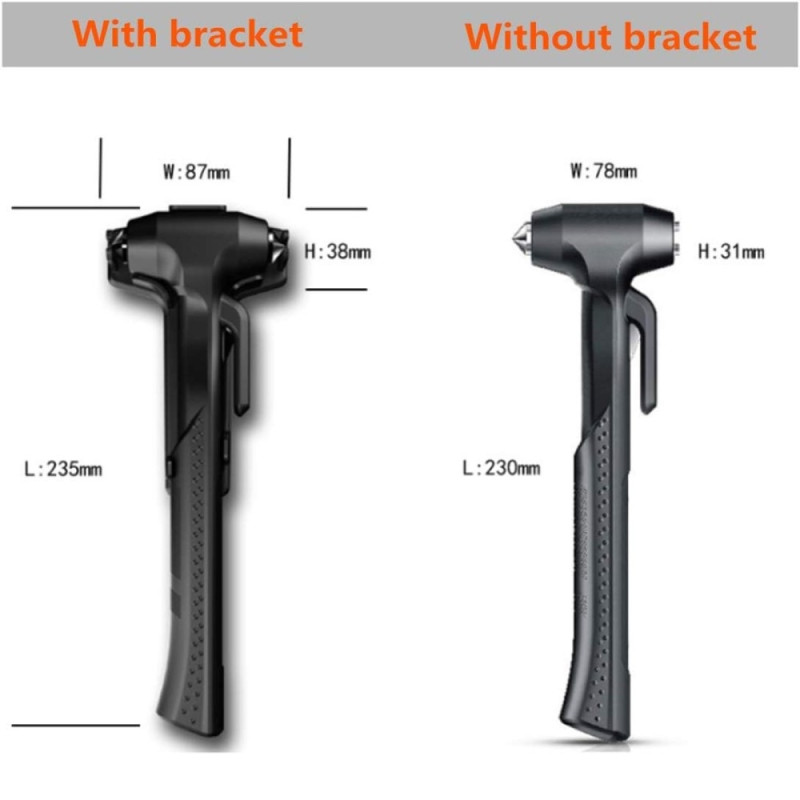 Car Hammer Window Breaker Emergency Hammer Belt Knife Long Handle - Black