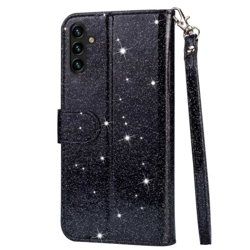 For Samsung Galaxy A56 5G Stående Glitterdeksel med Glidelåslomme - Black