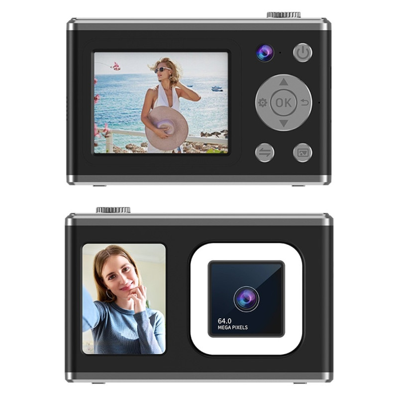 2.4" Screen Dual Lens Video Recording CCD Digital Camera with 32GB Card + Reader - Black