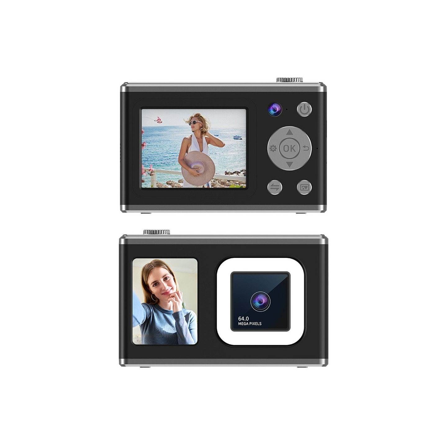 2,4" skærm med dobbelt linse videooptagelse CCD digitalkamera med 32 GB kort + læser - Sort