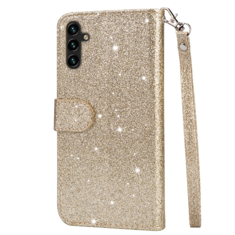 For Samsung Galaxy A56 5G Stand Case Glitter Phone Leather Cover Zipper Pocket - Gold