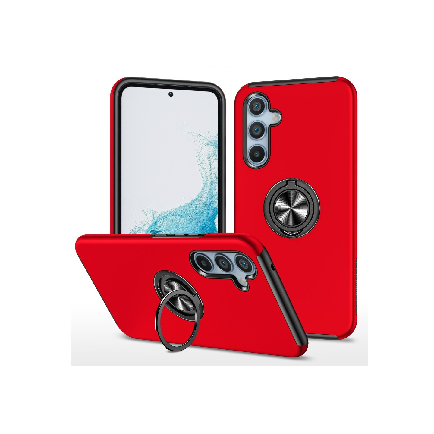 Till Samsung Galaxy A56 5G Hybridskal med Roterbar Ringhållare - Röd