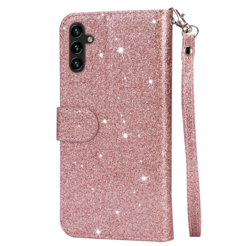 Samsung Galaxy A56 5G Taittuva Glitter-Suojakotelo Vetoketjutaskulla – Rose Gold