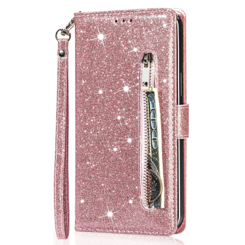 For Samsung Galaxy A56 5G Stand Case Glitter Phone Leather Cover Zipper Pocket - Rose Gold