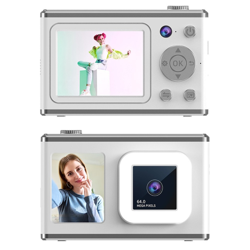 2,4" Skärm Dual Lens Videoinspelning CCD Digitalkamera med 32GB kort + Läsare - Vit