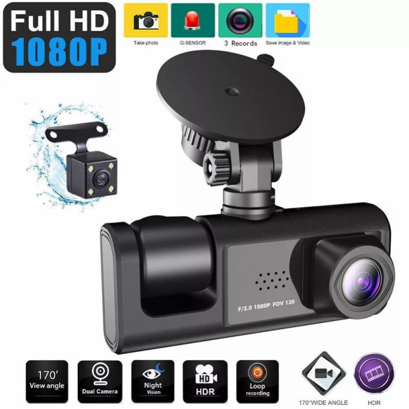 Autokamera 3 linssillä laajakulmainen 1080P HD Car DVR Dash Cam Parking Monitor