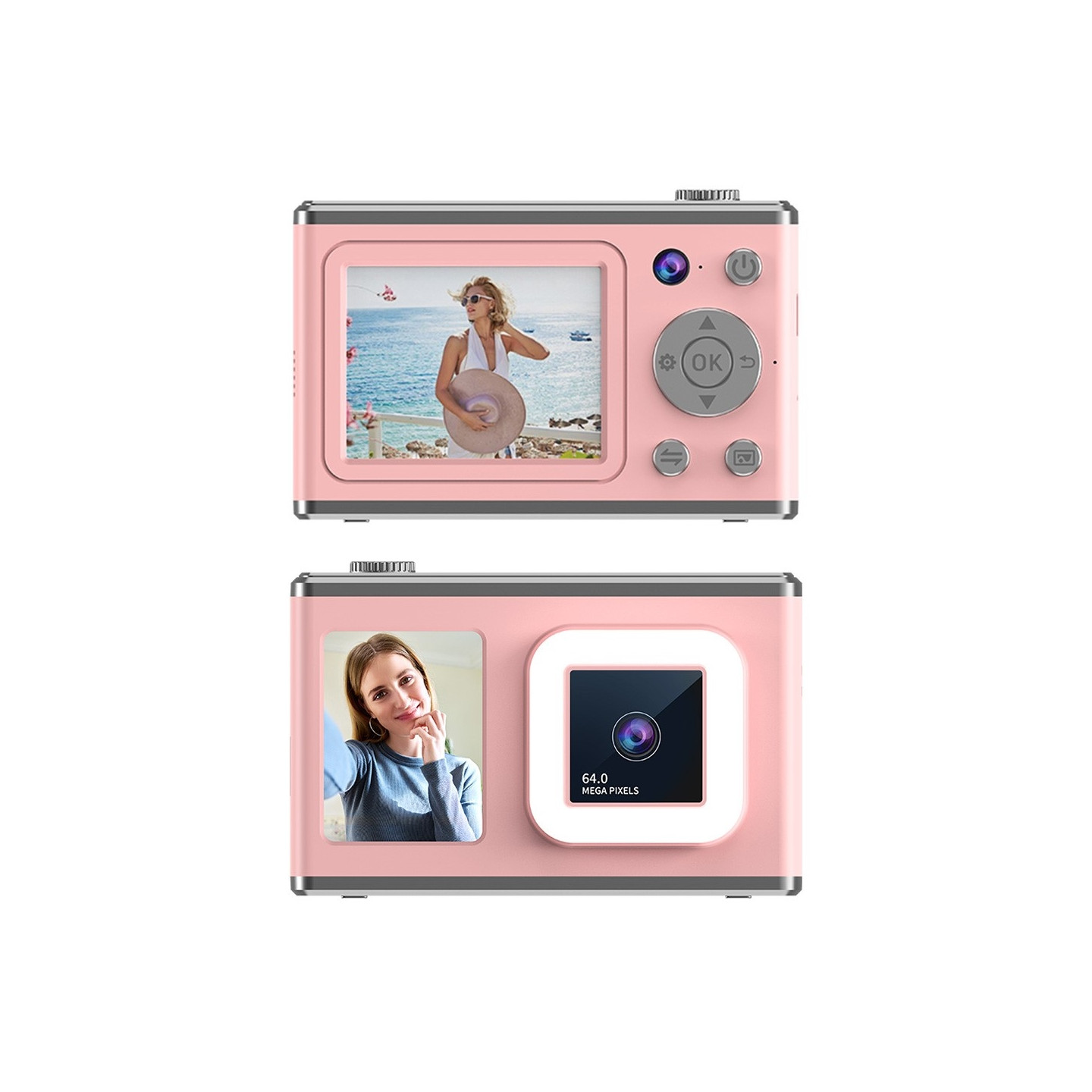 2,4" näytöllinen kaksilinssinen videotallennus CCD-digitaalikamera 32 Gt:n kortilla + lukijalla - vaaleanpunainen