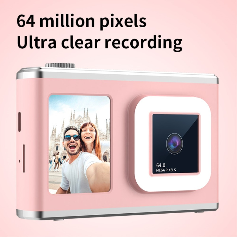 2,4" skærm med dobbelt linse videooptagelse CCD digitalkamera med 32 GB kort + læser - Pink