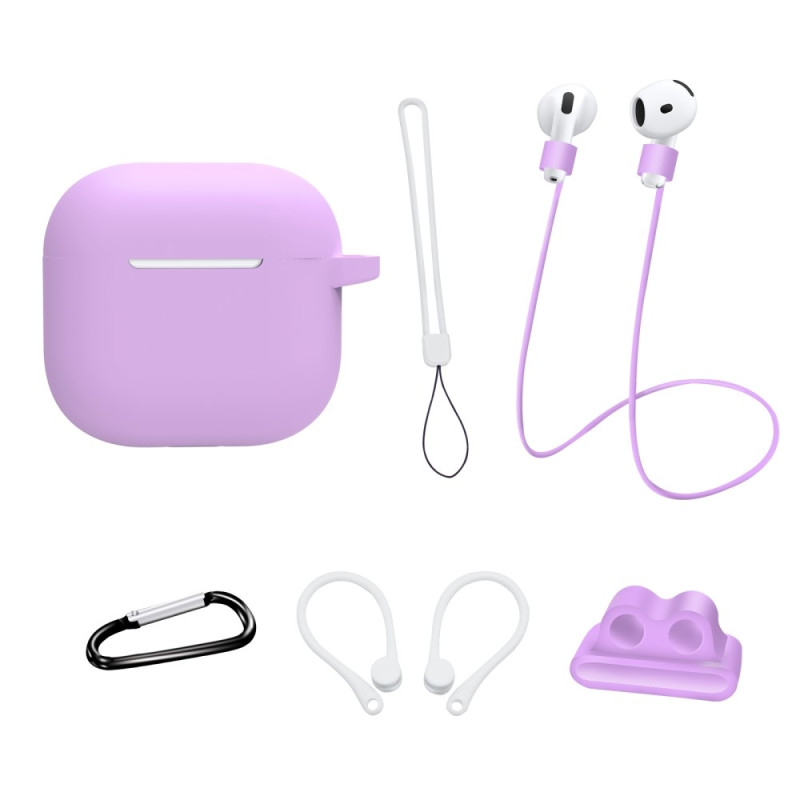 For AirPods 4 6 in 1 Accessories Case Strap Holder Ear Hooks Neck Strap Key Ring - Purple