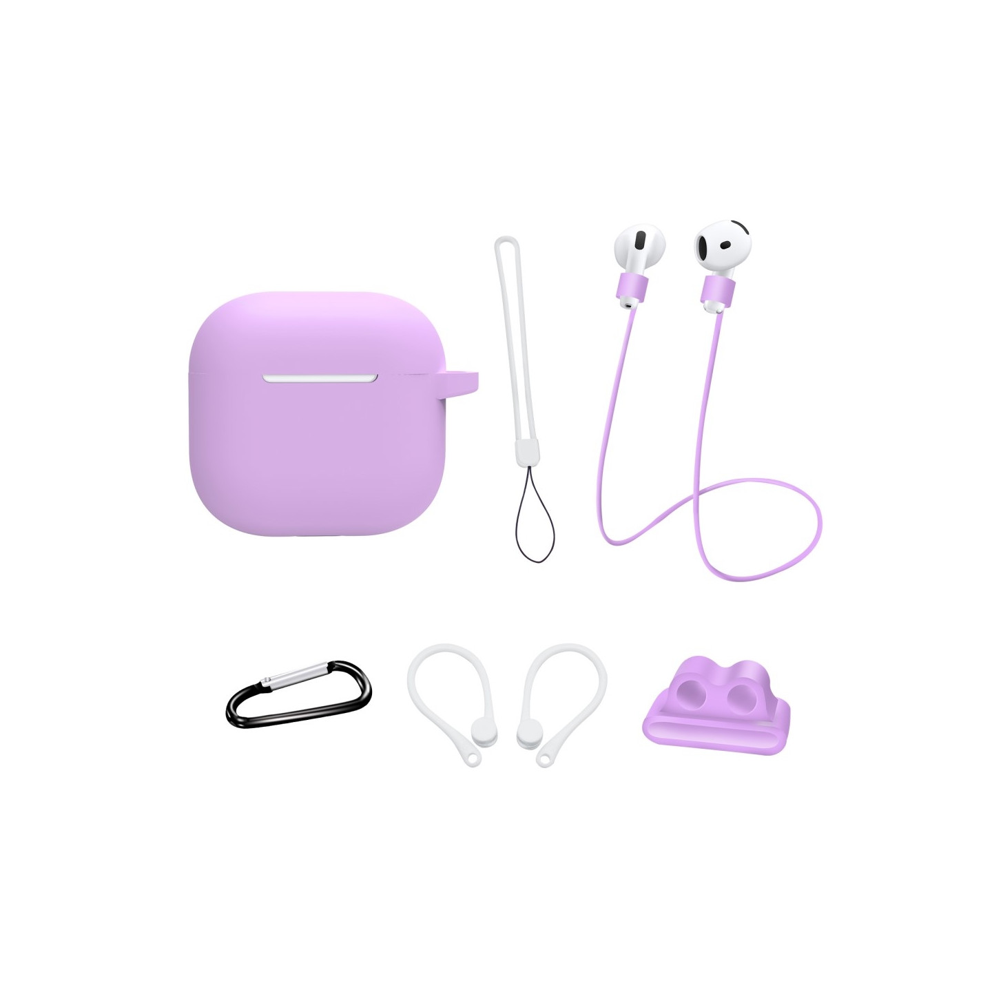 För AirPods 4  6 i 1 Tillbehör Fodral Rem Hållare Öronkrokar Nackrem Nyckelring - Lila