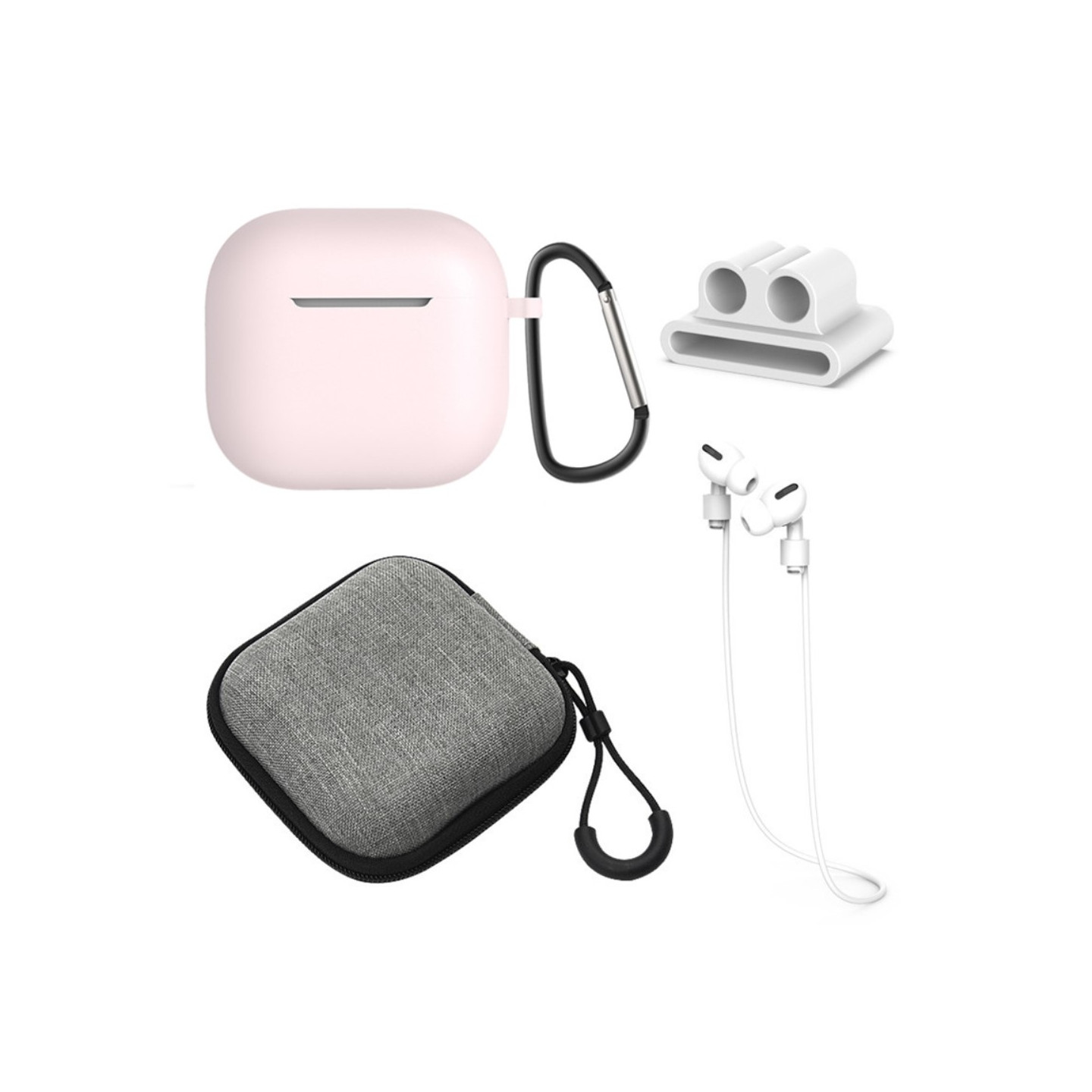 For AirPods 4 5 stk Tilbehør Veske Oppbevaringsboks Halsstropp Hodetelefonholder Nøkkelring - Rosa