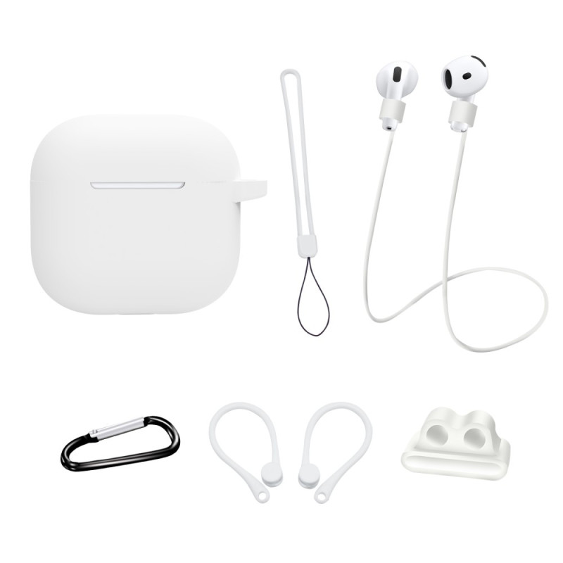 Til AirPods 4 6 i 1 Tilbehør Taske Stropholder Ørekroge Halsrem Nøglering - Hvid