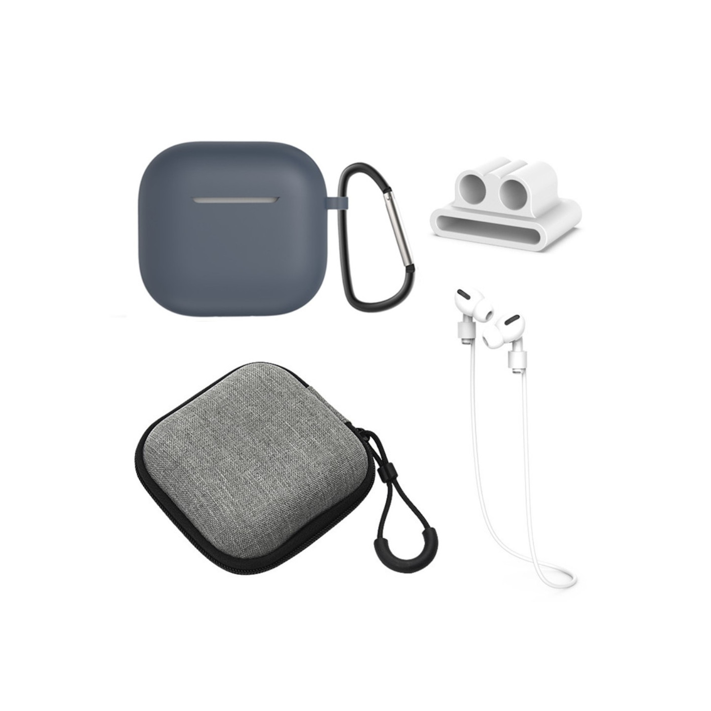For AirPods 4 5pcs Accessories Case Storage Box Neck Strap Headphone Holder Key Ring - Dark blue