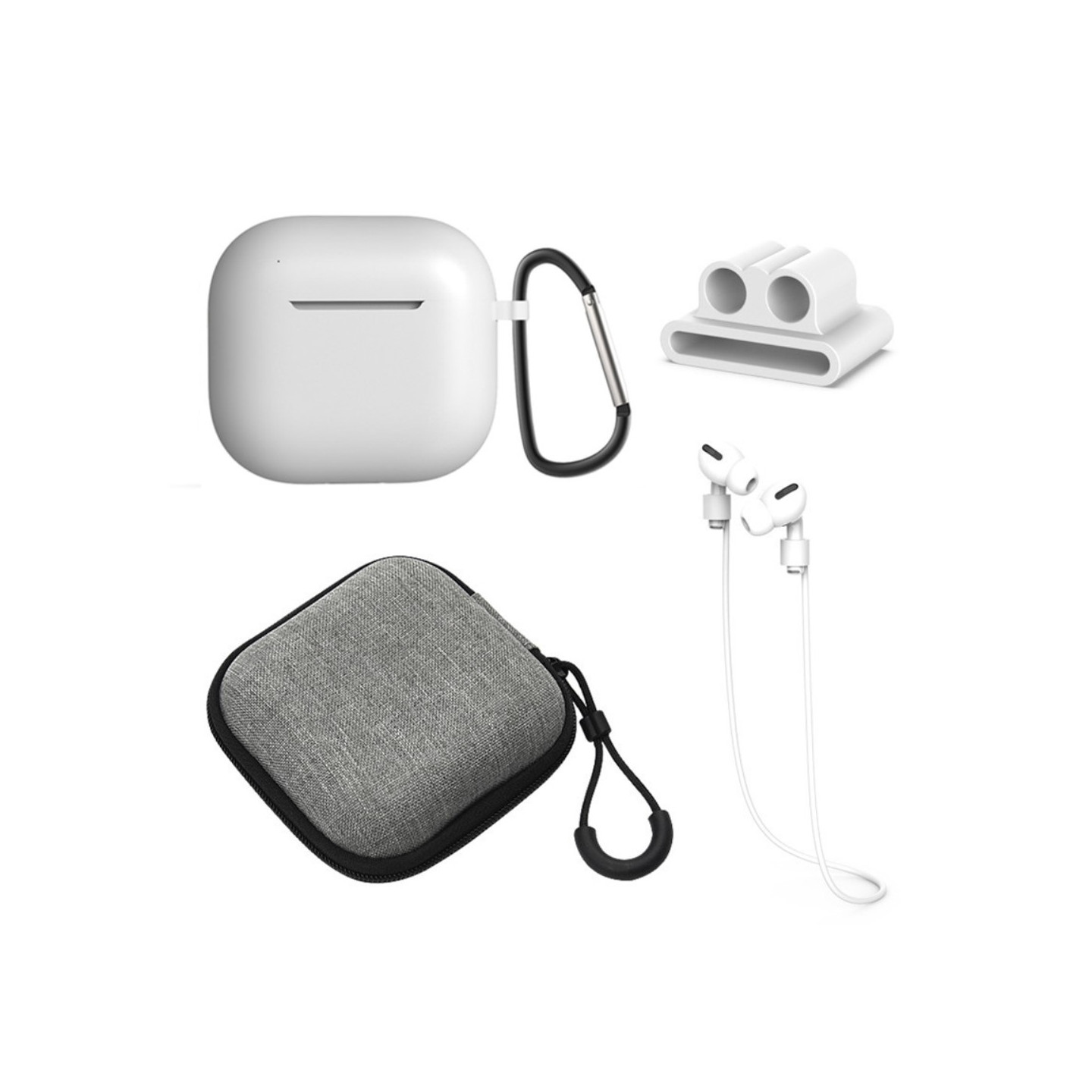 För AirPods 4 5st Tillbehör Fodral förvaringsbox halsrem hörlurshållare nyckelring - Vit