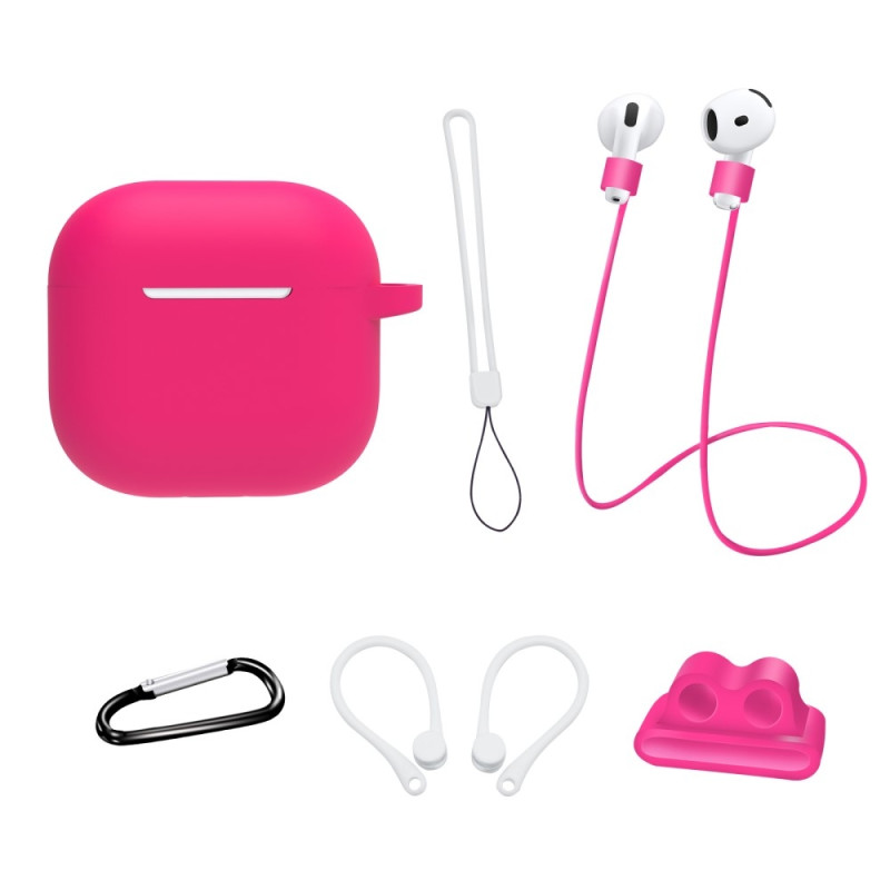 For AirPods 4 6 in 1 Accessories Case Strap Holder Ear Hooks Neck Strap Key Ring - Rose