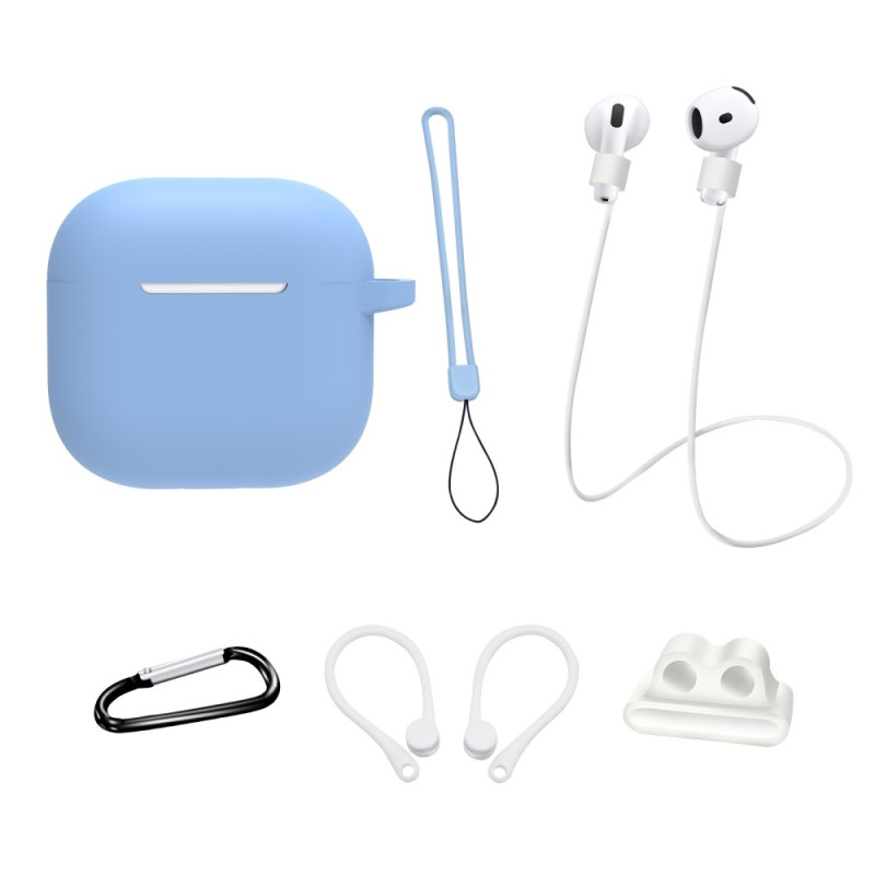 Til AirPods 4 6 i 1 Tilbehør Taske Stropholder Ørekroge Halsrem Nøglering - Lyseblå