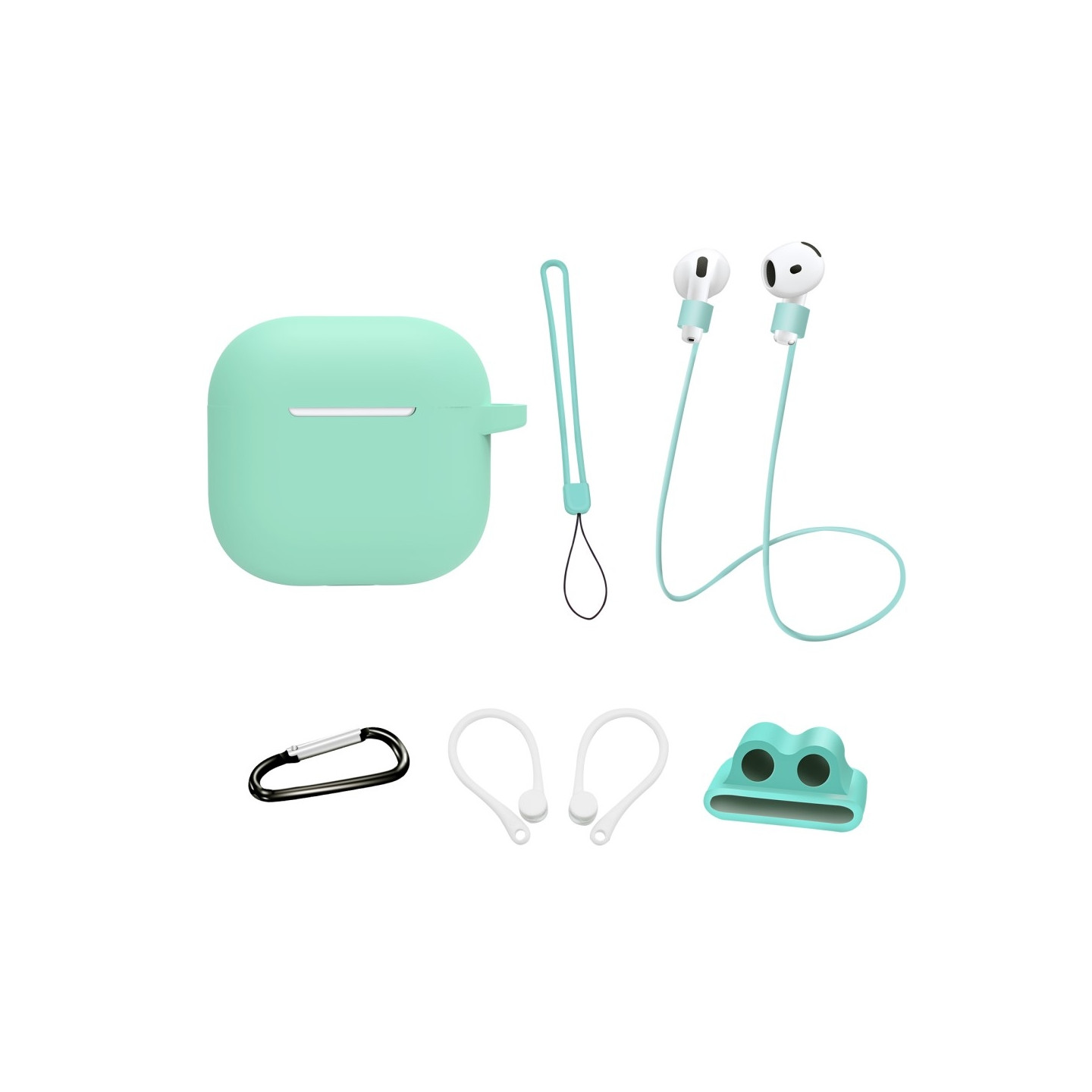 För AirPods 4  6 i 1 Tillbehör Fodral Rem Hållare Öronkrokar Nackrem Nyckelring - Mint