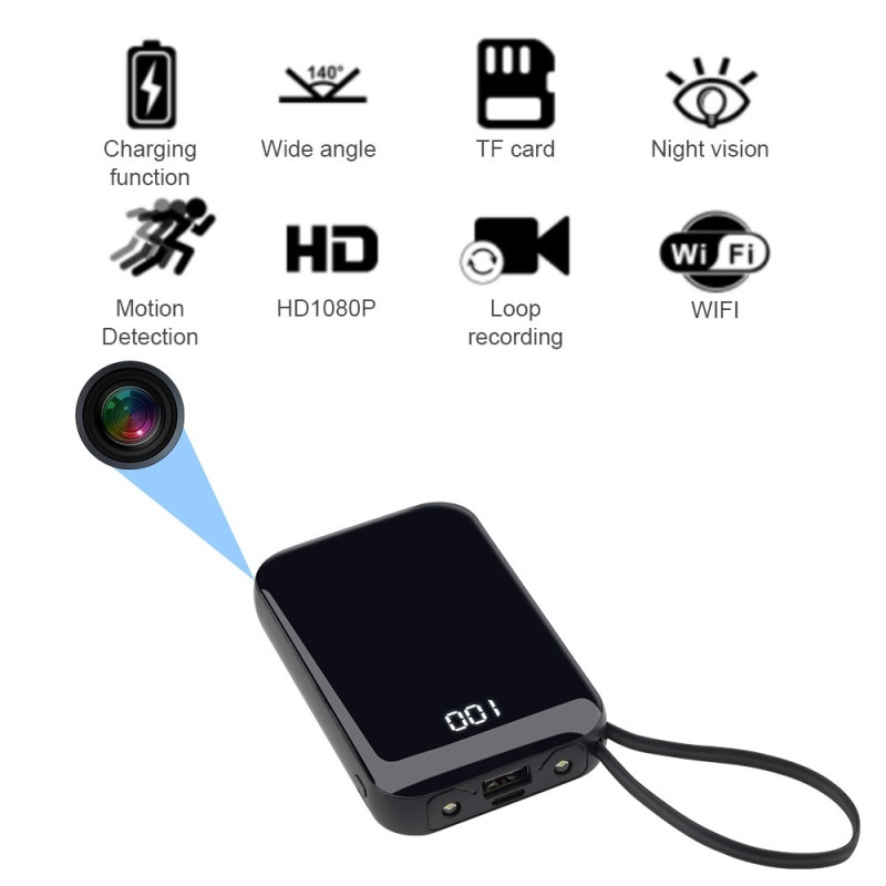 1080P HD WiFi-kamera 5000mAh bärbar powerbank säkerhetskamera