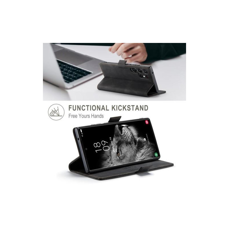 AUTSPACE A01 Retro Wallet Case for Samsung Galaxy S23 Ultra - Black