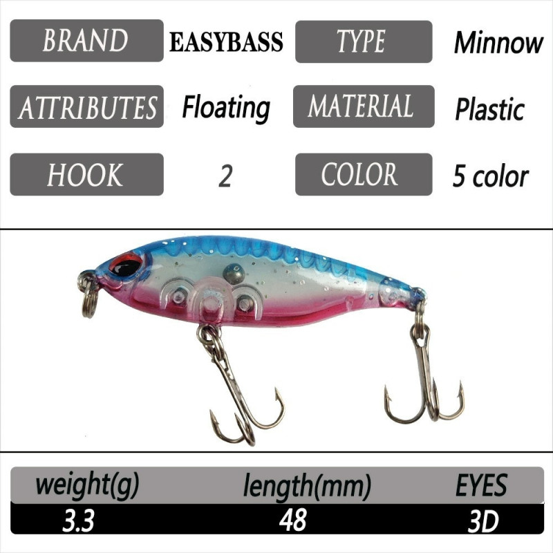 5 stk Fiskesluk Ferskvann Havfiske Floating Minnow hardt agn med rangle