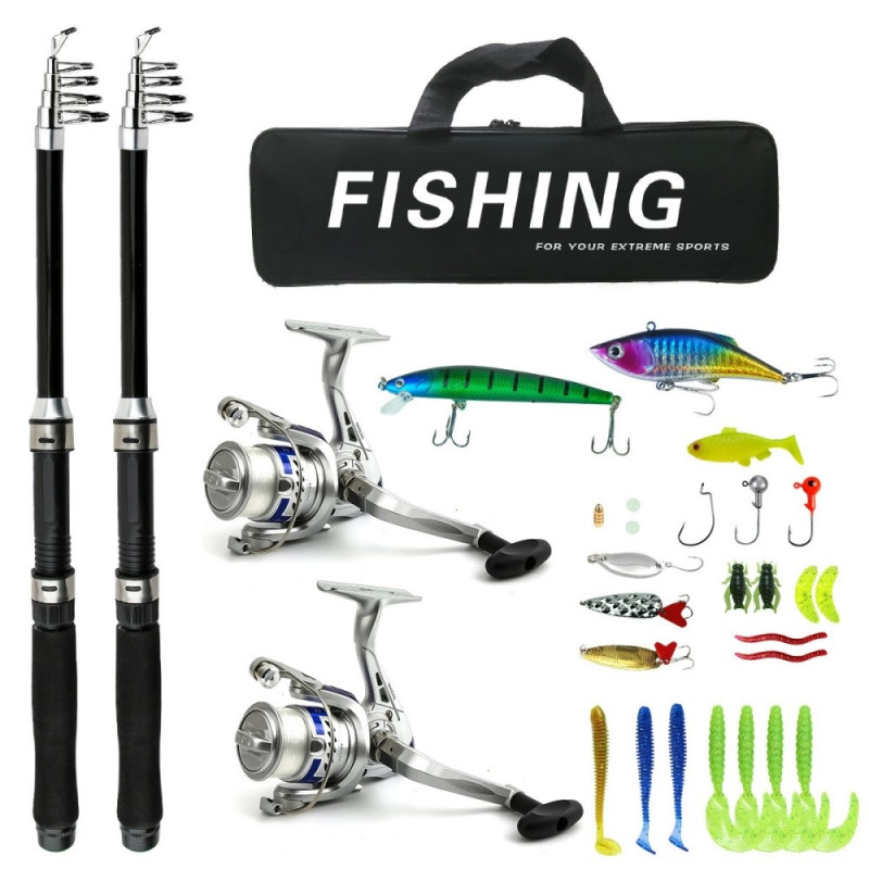 2 Fishing rods + accessories fishing rod 1.8 m telescopic rod fishing gear with reel