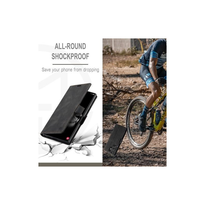 AUTSPACE A01 Retro lompakkokotelo Samsung Galaxy S23 Ultra - musta