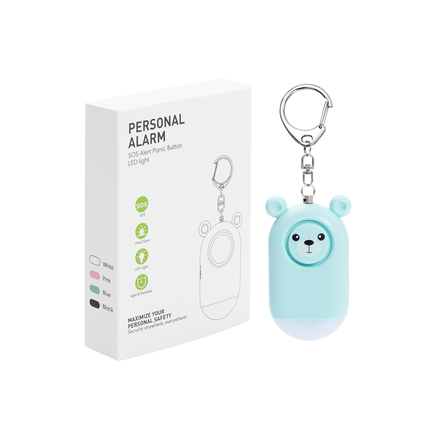 Nødalarm overfallsbeskyttelse Bærbar selvforsvar Høy personlig sikkerhetsalarm - blå