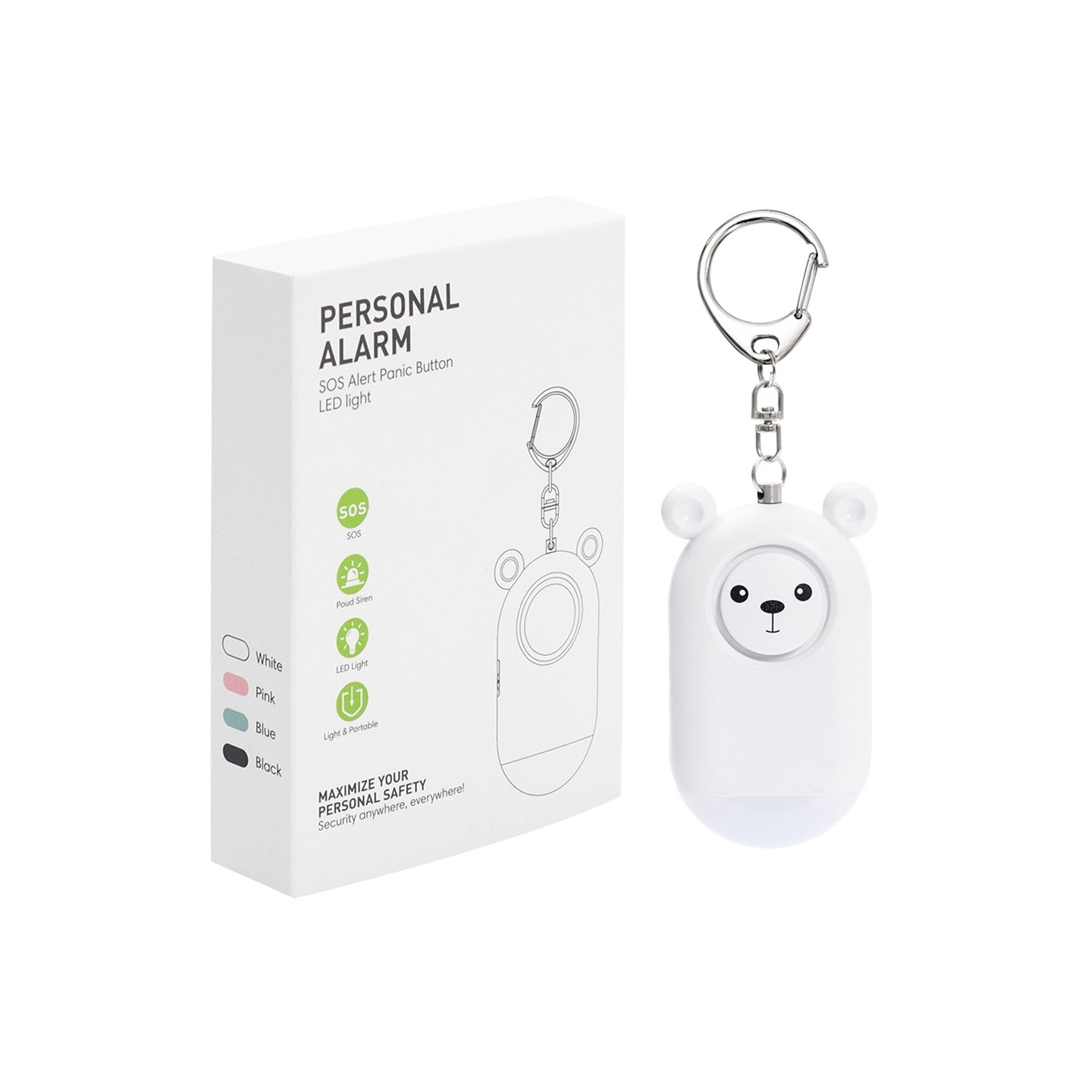 Emergency Alarm Assault Protection Portable Self Defense Loud Personal Security Alarm - White