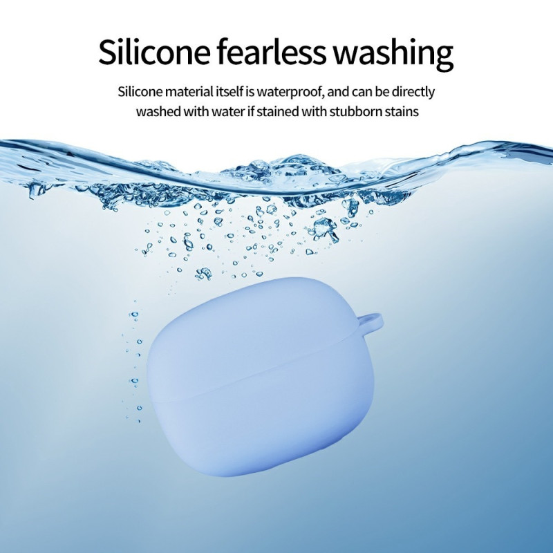 For Xiaomi Redmi Buds 6 Pro Silicone Case Bluetooth Earphone Anti-Scratch Protective Cover with Carabiner - Sky Blue