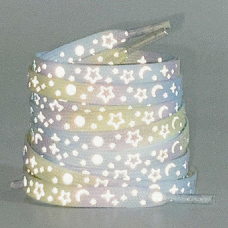 140 cm reflective shoelaces for sneakers Canvas shoes Basketball shoes etc - Yellow Blue Star